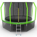 Батут EVO JUMP Cosmo 12ft (зеленый) с внутренней сеткой и лестницей + нижняя сеть.