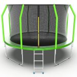 Батут EVO JUMP Cosmo 12ft (зеленый) с внутренней сеткой и лестницей.